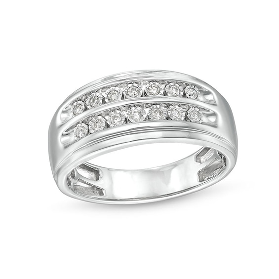 Previously Owned - 1/5 CT. T.w. Diamond Double Row Wedding Band in 10K White Gold