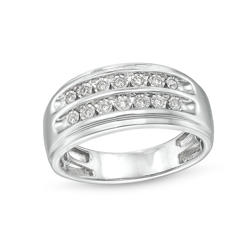 Main Image 1 of Previously Owned - 1/5 CT. T.W. Diamond Double Row Wedding Band in 10K White Gold
