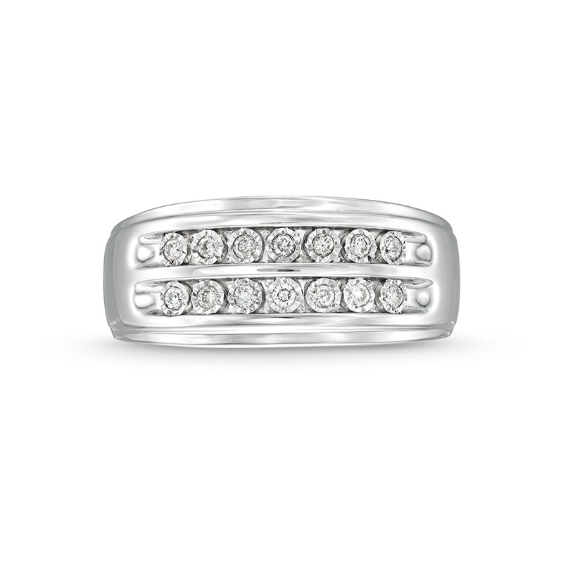 Main Image 3 of Previously Owned - 1/5 CT. T.W. Diamond Double Row Wedding Band in 10K White Gold