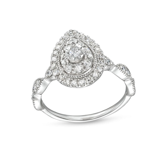 Previously Owned - 1/2 CT. T.w. Pear Multi-Diamond Teardrop Frame Ring in 10K White Gold