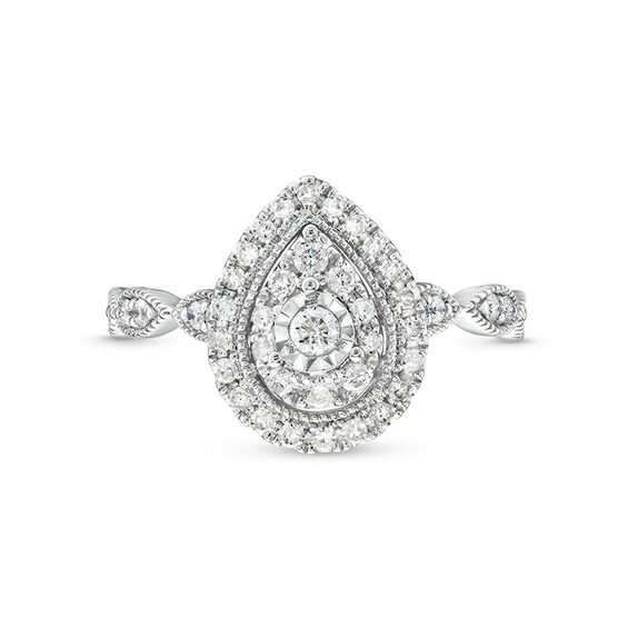 Previously Owned - 1/2 CT. T.w. Pear Multi-Diamond Teardrop Frame Ring in 10K White Gold