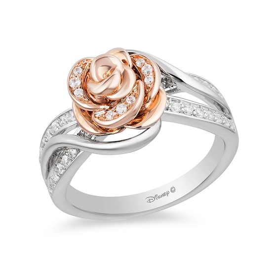Previously Owned - Enchanted Disney Belle 1/4 CT. T.w. Diamond Rose Bypass Ring in Sterling Silver and 10K Rose Gold