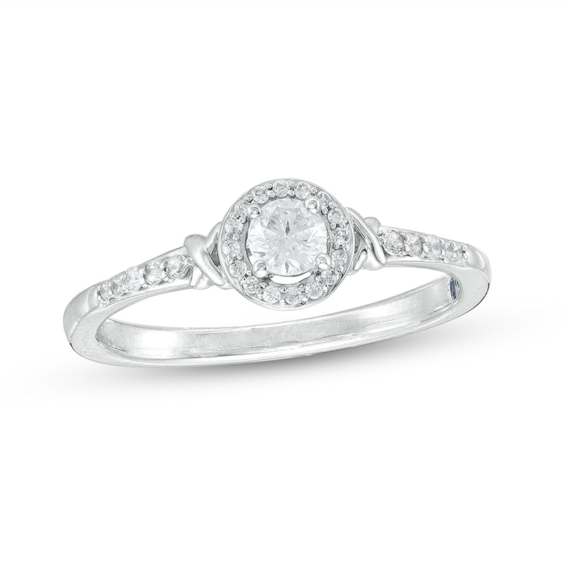 Main Image 1 of Previously Owned - 1/4 CT. T.W. Diamond Frame "X" Sides Promise Ring in 10K White Gold