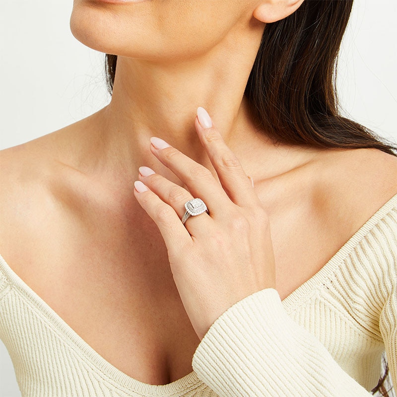 Main Image 2 of Previously Owned - 1 CT. T.W. Princess-Cut Multi-Diamond Frame Vintage-Style Engagement Ring in 10K White Gold