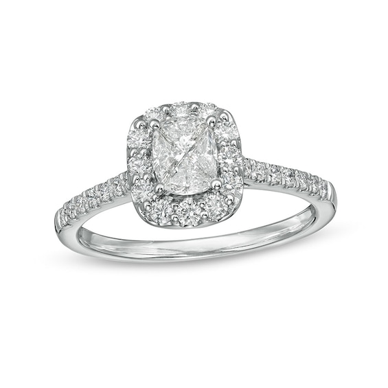 Previously Owned - 3/4 CT. T.w. Composite Cushion-Shaped Diamond Frame Engagement Ring in 10K White Gold