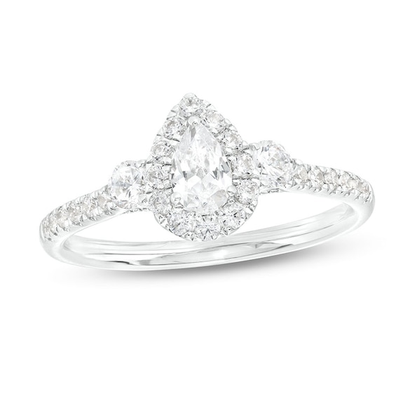 Previously Owned - 3/4 CT. T.w. Pear-Shaped Diamond Frame Past Present Future® Engagement Ring in 14K White Gold (I/Si2)