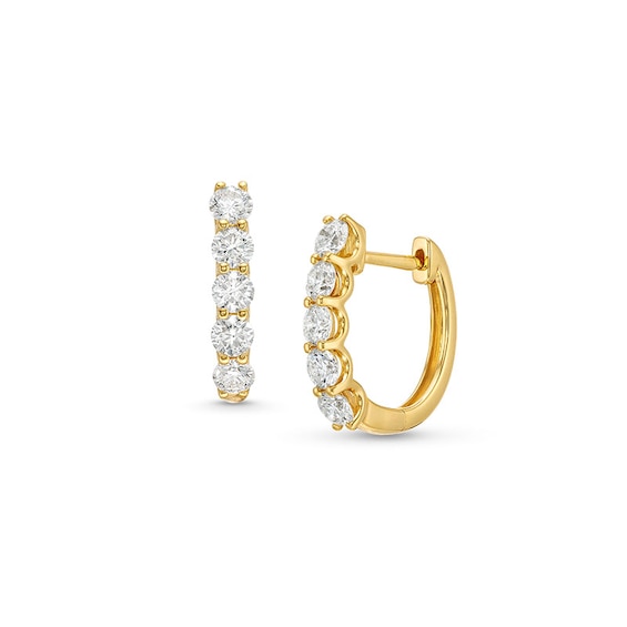 Previously Owned - 1 CT. T.w. Diamond Five Stone Hoop Earrings in 10K Gold