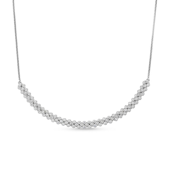 Previously Owned - 1 CT. T.w. Diamond Scallop Edge Curved Bar Necklace in 10K White Gold - 15.5"