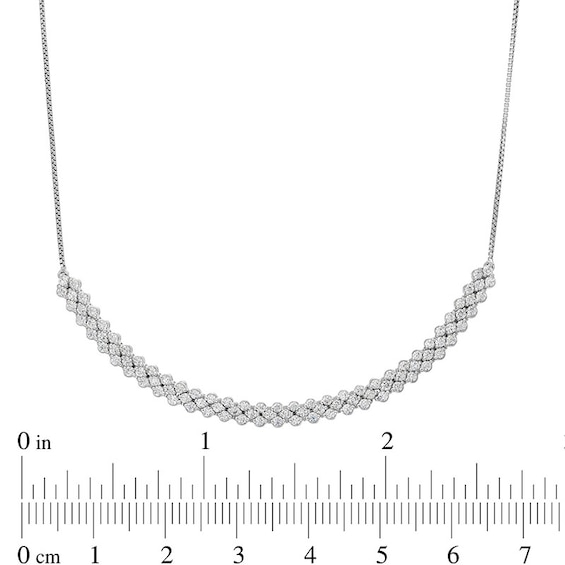 Previously Owned - 1 CT. T.w. Diamond Scallop Edge Curved Bar Necklace in 10K White Gold - 15.5"