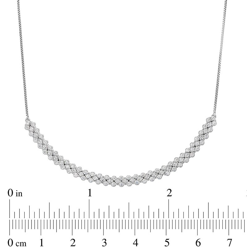 Main Image 3 of Previously Owned - 1 CT. T.W. Diamond Scallop Edge Curved Bar Necklace in 10K White Gold - 15.5"