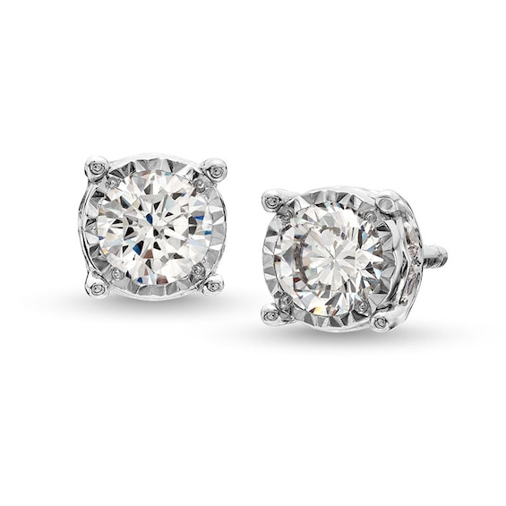 Previously Owned - 1 CT. T.w. Diamond Gallery Frame Stud Earrings in 14K White Gold (J/I3)
