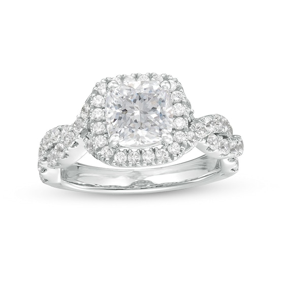 Previously Owned - 2-3/4 CT. T.w. Cushion-Cut Lab-Grown Diamond Frame Twist Shank Engagement Ring in 14K White Gold