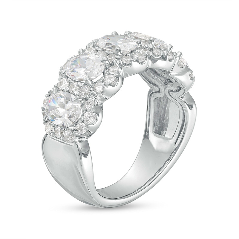 Main Image 2 of Previously Owned - 3 CT. T.W. Oval Lab-Grown Diamond Frame Five Stone Ring in 14K White Gold (F/VS2)