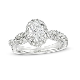 Previously Owned - Kleinfeld® x Zales 1-3/4 CT. T.W. Oval Lab-Grown Diamond Frame Twist Engagement Ring in Platinum