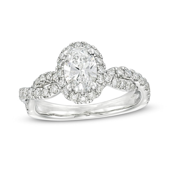 Previously Owned - Kleinfeld® x Zales 1-3/4 CT. T.w. Oval Lab-Grown Diamond Frame Twist Engagement Ring in Platinum