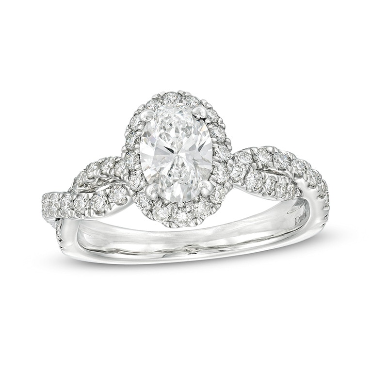 Main Image 1 of Previously Owned - Kleinfeld® x Zales 1-3/4 CT. T.W. Oval Lab-Grown Diamond Frame Twist Engagement Ring in Platinum