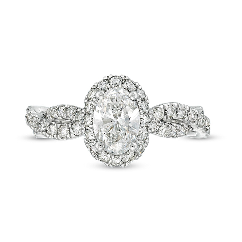 Main Image 4 of Previously Owned - Kleinfeld® x Zales 1-3/4 CT. T.W. Oval Lab-Grown Diamond Frame Twist Engagement Ring in Platinum