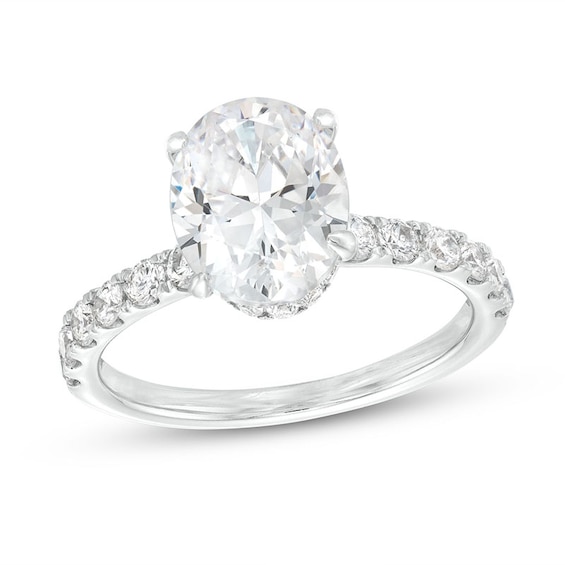 Previously Owned - 2-3/4 CT. T.w. Oval Lab-Grown Diamond Hidden Frame Engagement Ring in 14K White Gold (F/Vs2)