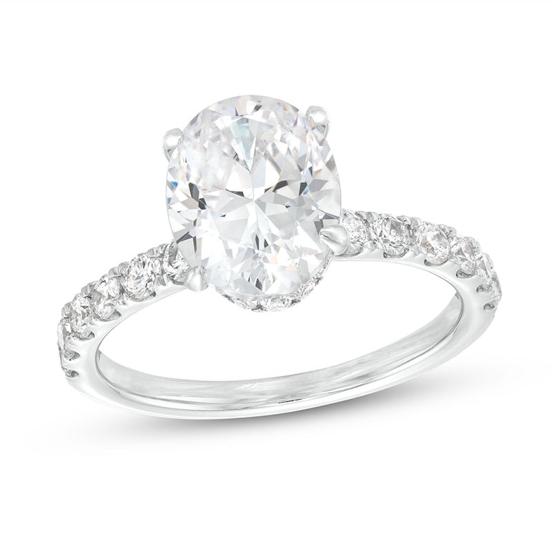 Main Image 1 of Previously Owned - 2-3/4 CT. T.W. Oval Lab-Grown Diamond Hidden Frame Engagement Ring in 14K White Gold (F/VS2)