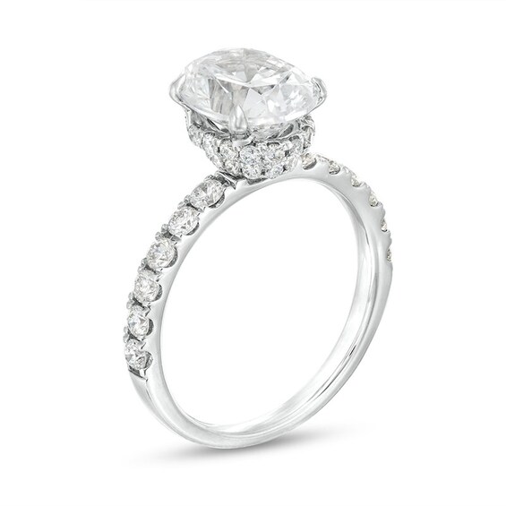 Previously Owned - 2-3/4 CT. T.w. Oval Lab-Grown Diamond Hidden Frame Engagement Ring in 14K White Gold (F/Vs2)