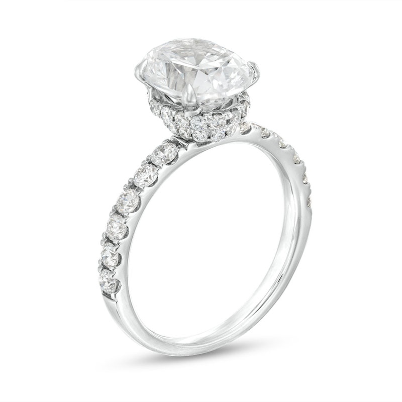 Main Image 3 of Previously Owned - 2-3/4 CT. T.W. Oval Lab-Grown Diamond Hidden Frame Engagement Ring in 14K White Gold (F/VS2)