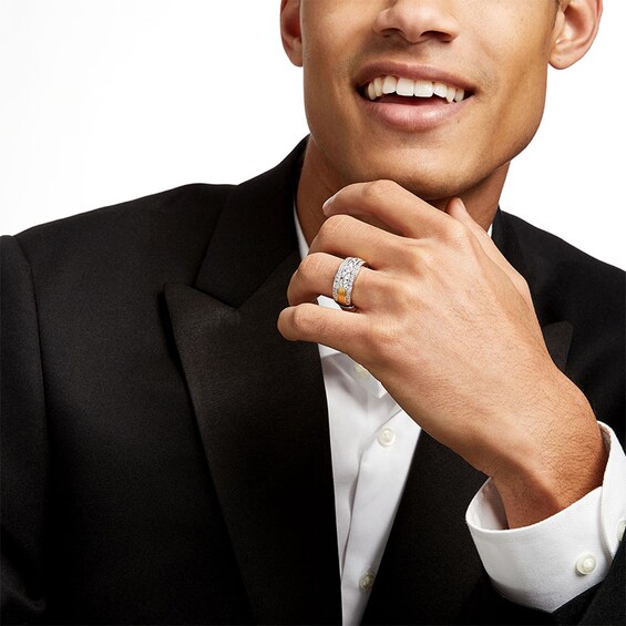 Previously Owned - 2 CT. T.w. Lab-Grown Diamond Border Five Stone Wedding Band in 14K Two-Tone Gold (F/Vs2)