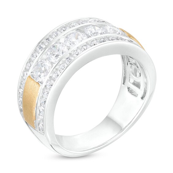 Previously Owned - 2 CT. T.w. Lab-Grown Diamond Border Five Stone Wedding Band in 14K Two-Tone Gold (F/Vs2)