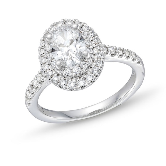 Previously Owned - 1-1/2 CT. T.w. Oval Lab-Grown Diamond Double Frame Engagement Ring in 14K White Gold (F/Si2)