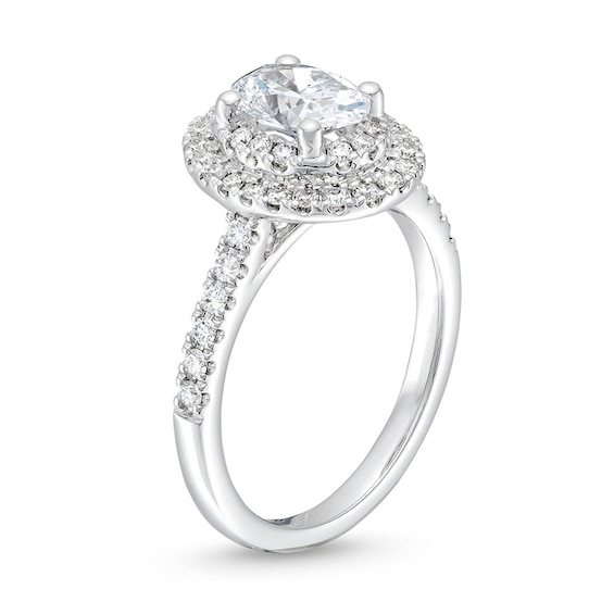 Previously Owned - 1-1/2 CT. T.w. Oval Lab-Grown Diamond Double Frame Engagement Ring in 14K White Gold (F/Si2)