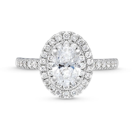 Previously Owned - 1-1/2 CT. T.w. Oval Lab-Grown Diamond Double Frame Engagement Ring in 14K White Gold (F/Si2)