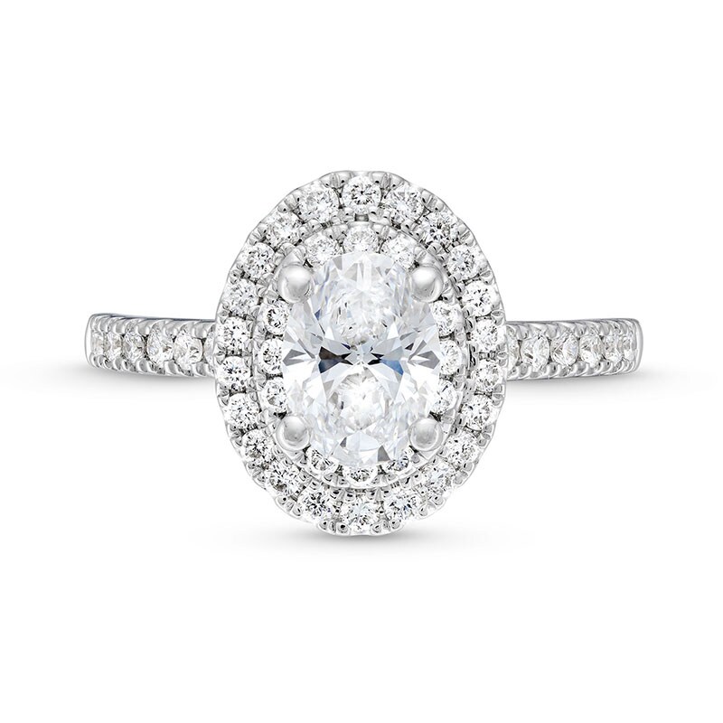 Main Image 4 of Previously Owned - 1-1/2 CT. T.W. Oval Lab-Grown Diamond Double Frame Engagement Ring in 14K White Gold (F/SI2)