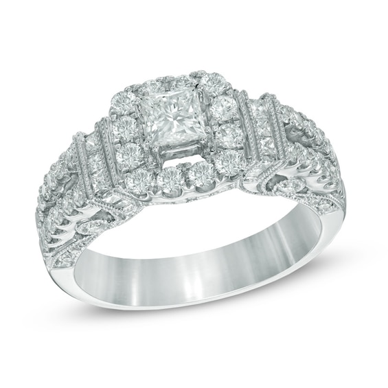 Previously Owned - Celebration Ideal 1-3/8 CT. T.w. Diamond Frame Collar Engagement Ring in 14K White Gold (I/I1)