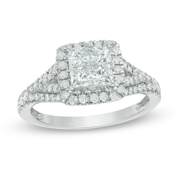 Previously Owned - 1-1/4 CT. T.w. Princess-Cut Quad Diamond Frame Engagement Ring in 14K White Gold
