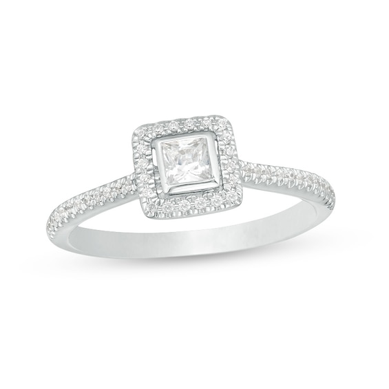 Previously Owned - 1/3 CT. T.w. Princess-Cut Diamond Frame Engagement Ring in 10K White Gold