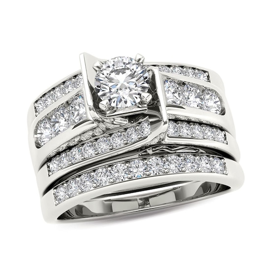 Previously Owned - 1-1/4 CT. T.w. Diamond Multi-Row Bridal Set in 14K White Gold