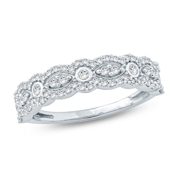 Previously Owned - 1/2 CT. T.w. Diamond Alternating Round and Marquise Scallop Anniversary Band in 10K White Gold