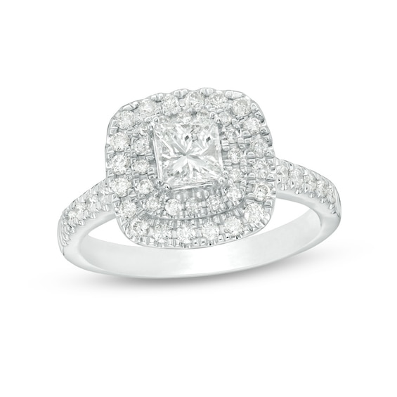 Previously Owned - 1 CT. T.w. Princess-Cut Diamond Double Frame Engagement Ring in 14K White Gold