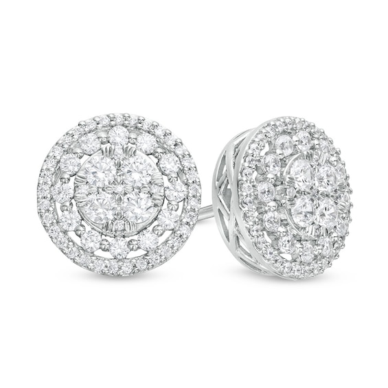 Previously Owned - 1 CT. T.w. Composite Diamond Double Frame Stud Earrings in 10K White Gold