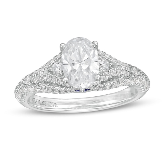 Previously Owned - Vera Wang Love Collection 1-1/2 CT. T.w. Oval Diamond Split Shank Engagement Ring in 14K White Gold