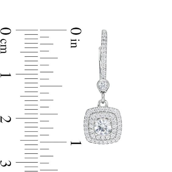 Previously Owned - 3/4 CT. T.w. Diamond Double Cushion-Shaped Frame Drop Earrings in 10K White Gold