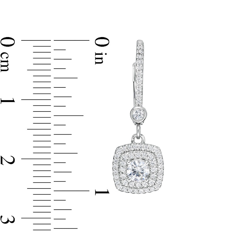 Main Image 3 of Previously Owned - 3/4 CT. T.W. Diamond Double Cushion-Shaped Frame Drop Earrings in 10K White Gold