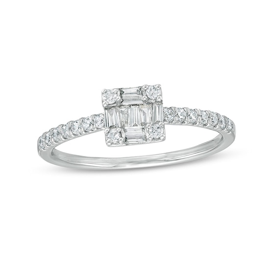 Previously Owned - 1/3 CT. T.w. Composite Square Diamond Ring in 10K White Gold