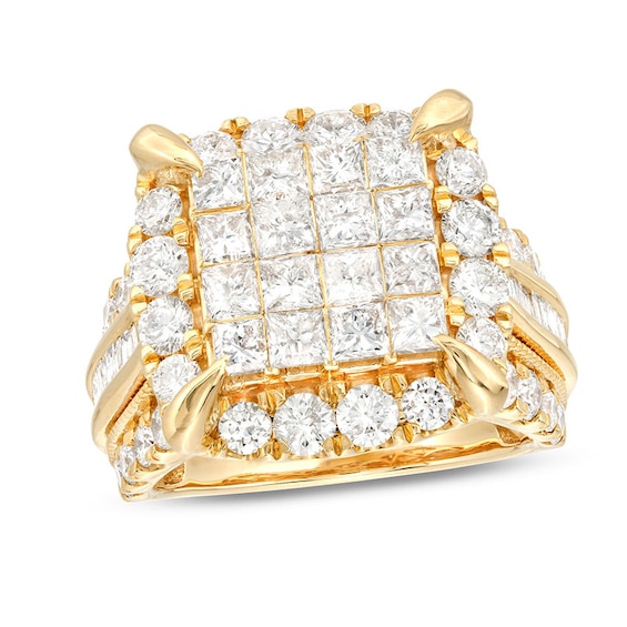 Previously Owned - 4 CT. T.w. Square Multi-Diamond Frame Multi-Row Engagement Ring in 14K Gold
