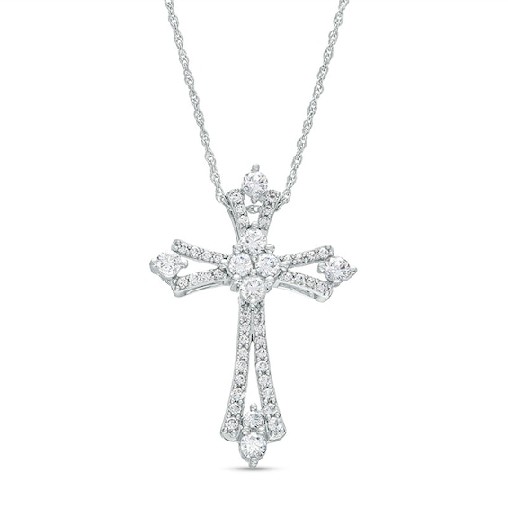 Previously Owned - 1 CT. T.w. Diamond Split Cross Pendant in 10K White Gold
