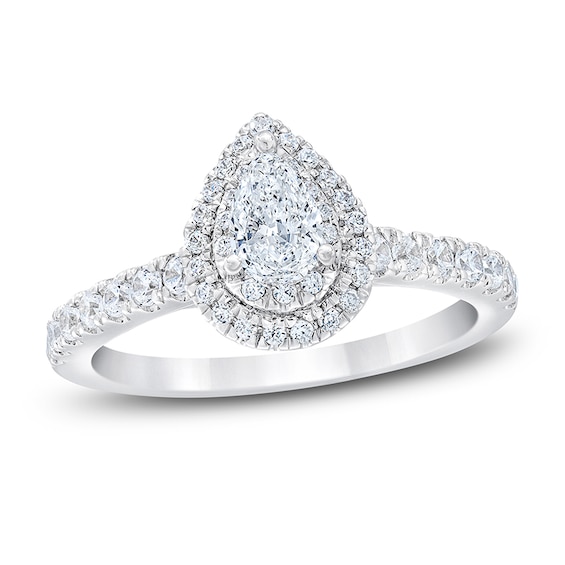 Previously Owned - Royal Asscher® 1 CT. T.w. Pear-Shaped Diamond Frame Engagement Ring in 14K White Gold