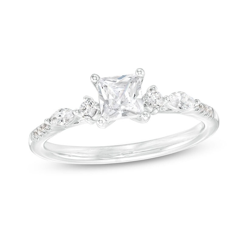 Main Image 1 of Previously Owned - 3/4 CT. T.W. Princess-Cut Diamond Engagement Ring in 14K White Gold