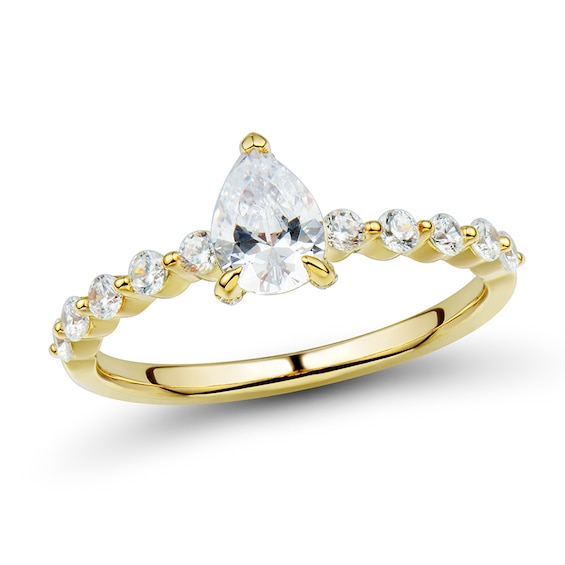 Previously Owned - 1 CT. T.w. Pear-Shaped Diamond Station Engagement Ring in 14K Gold (I/I1)