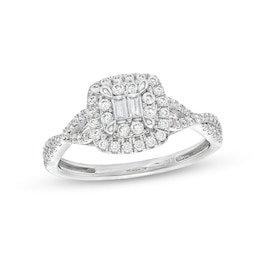 Previously Owned - 1/2 CT. T.W. Cushion Multi-Diamond Twist Split Shank Ring in 10K White Gold