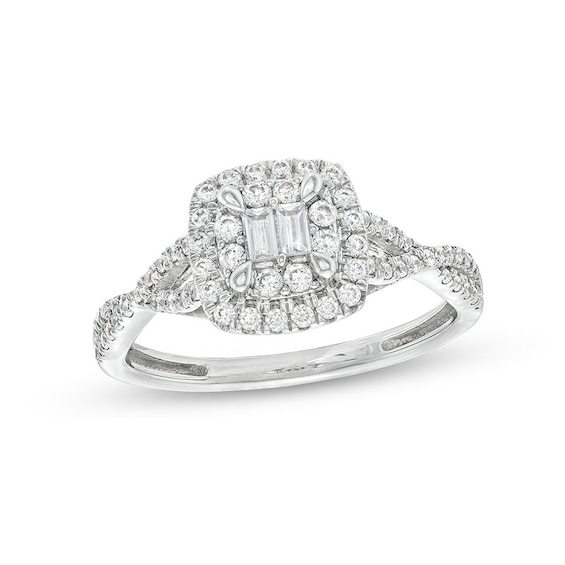 Previously Owned - 1/2 CT. T.w. Cushion Multi-Diamond Twist Split Shank Ring in 10K White Gold