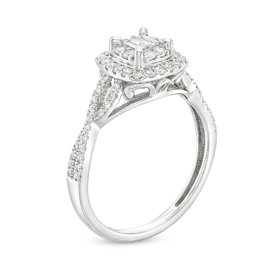 Previously Owned - 1/2 CT. T.w. Cushion Multi-Diamond Twist Split Shank Ring in 10K White Gold